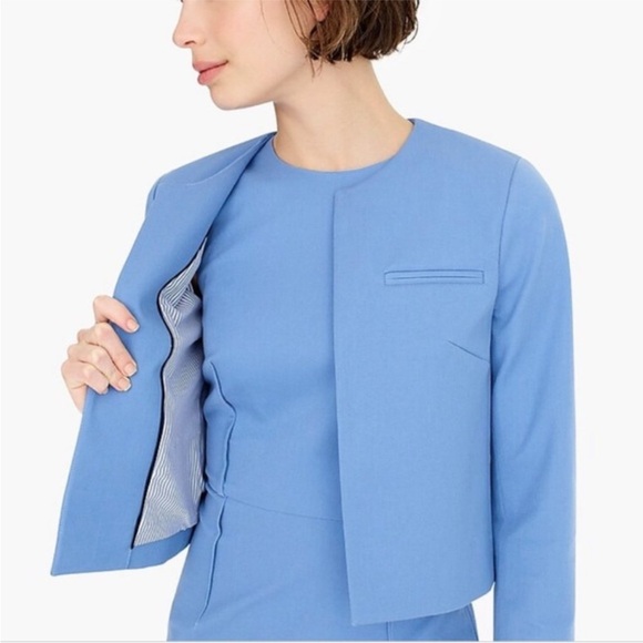 JCrew Women’s 365 Cropped Collarless Blazer in Light Blue - Picture 1 of 10